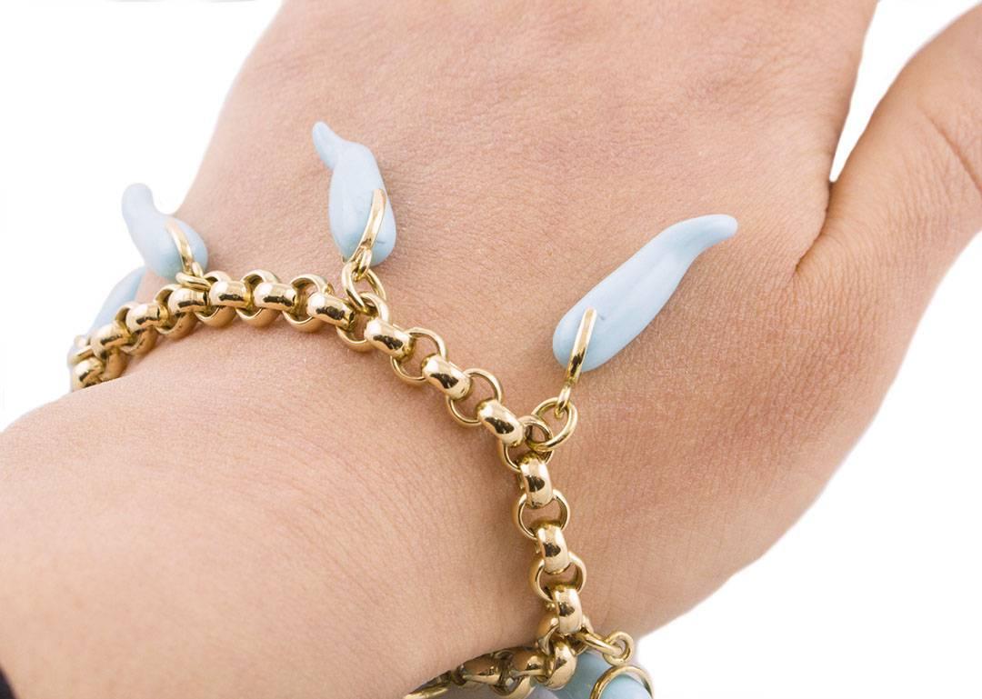 Turquoise Paste Gold Chilly Bracelet For Sale 4