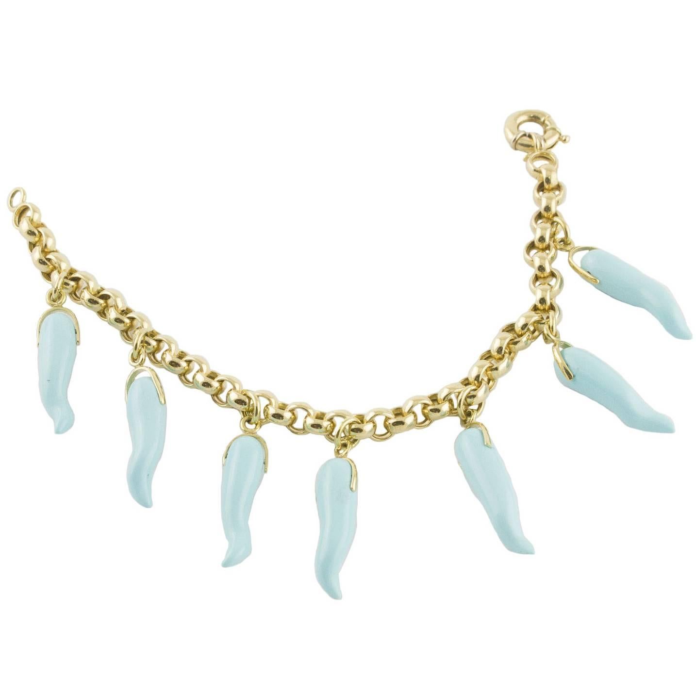 Turquoise Paste Gold Chilly Bracelet For Sale 5
