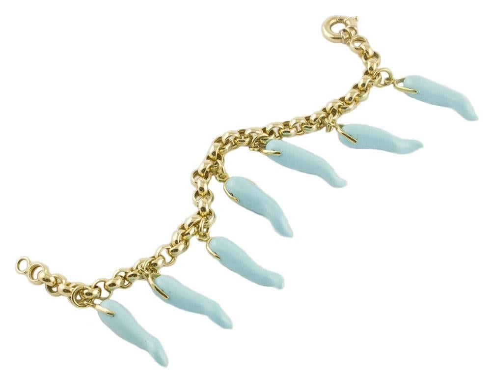 Mixed Cut Turquoise Paste Gold Chilly Bracelet For Sale