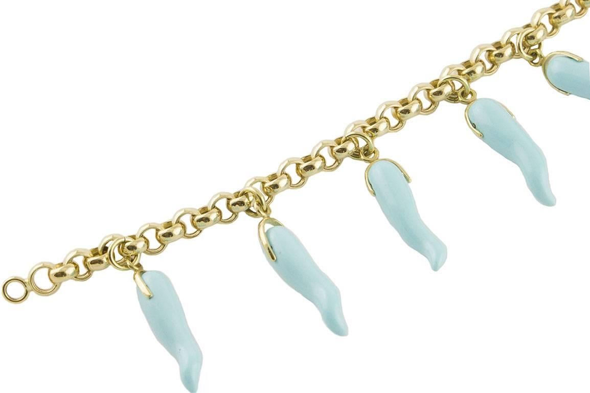 Turquoise Paste Gold Chilly Bracelet In Good Condition For Sale In Marcianise, Marcianise (CE)