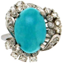 Turquoise Gold Diamonds Cocktail Ring