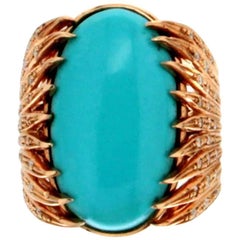 Turquoise Gold Diamonds Cocktail Ring