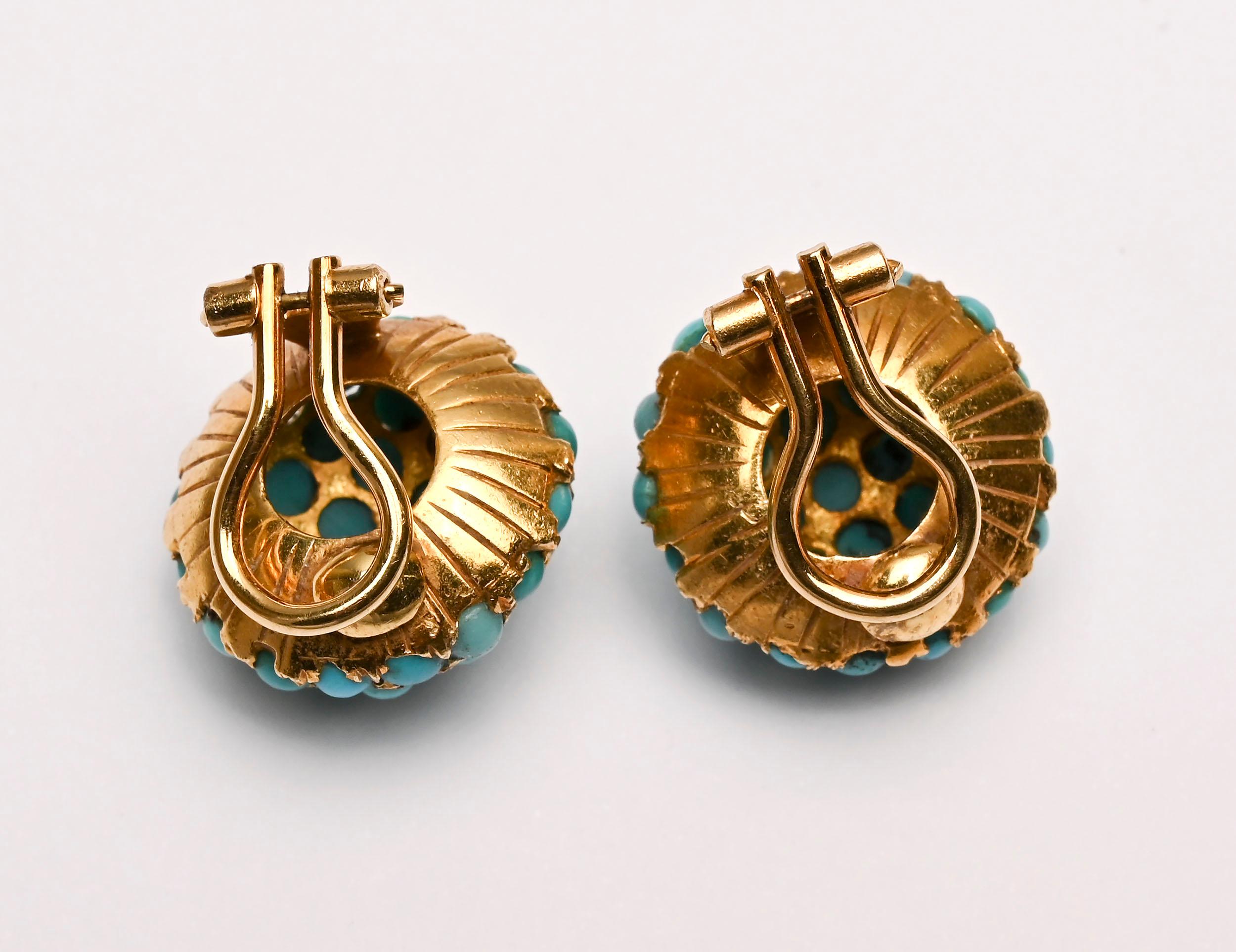Cabochon Turquoise Gold Dome Earrings