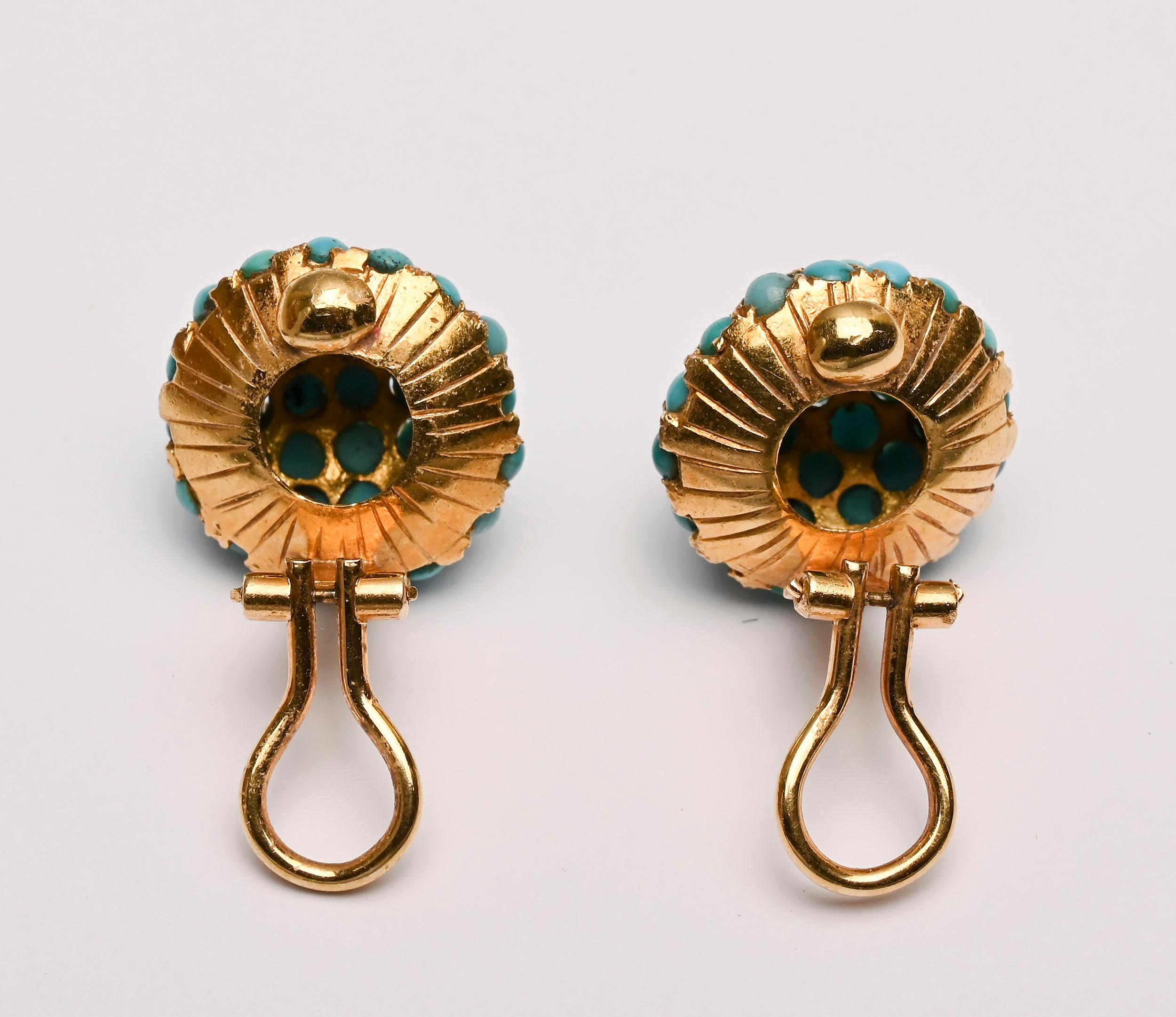 Cabochon Turquoise Gold Dome Earrings