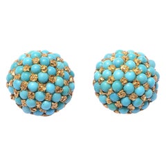 Vintage Turquoise Gold Dome Earrings