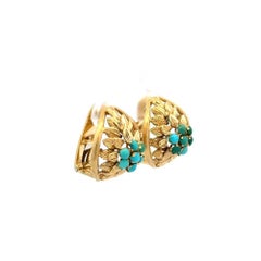 Turquoise Gold Mid Century Modern 1960s Cluster Earrings
