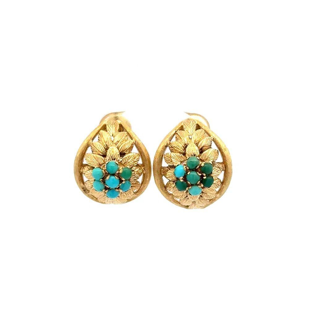 Türkis Gold Mid Century Modern 1960er Jahre Cluster-Ohrringe (Rundschliff) im Angebot