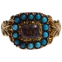 Antique Turquoise Gold Mourning Ring