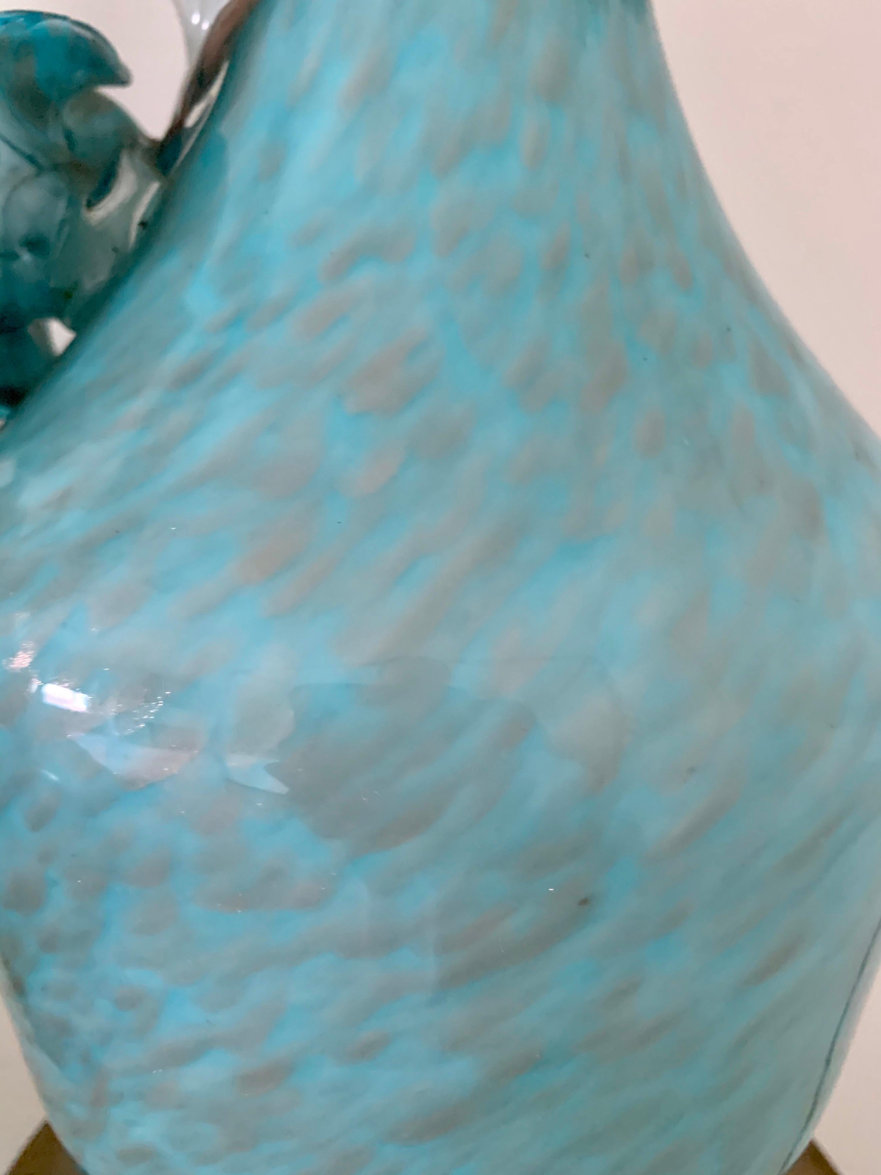 Turquoise and Gold Murano Venetian Glass Lamps Flowers Midcentury Hollywood 3