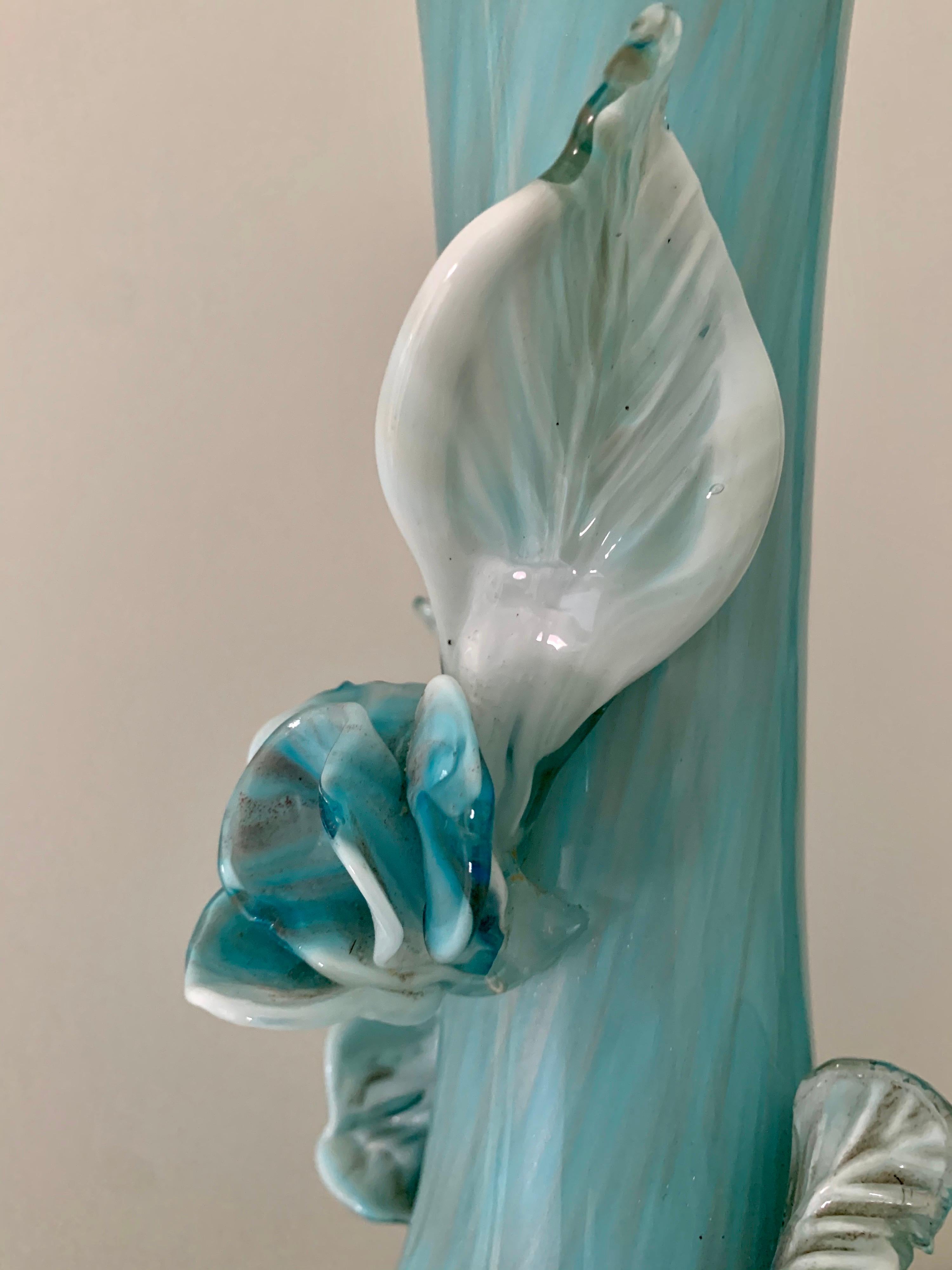 Murano Glass Turquoise and Gold Murano Venetian Glass Lamps Flowers Midcentury Hollywood