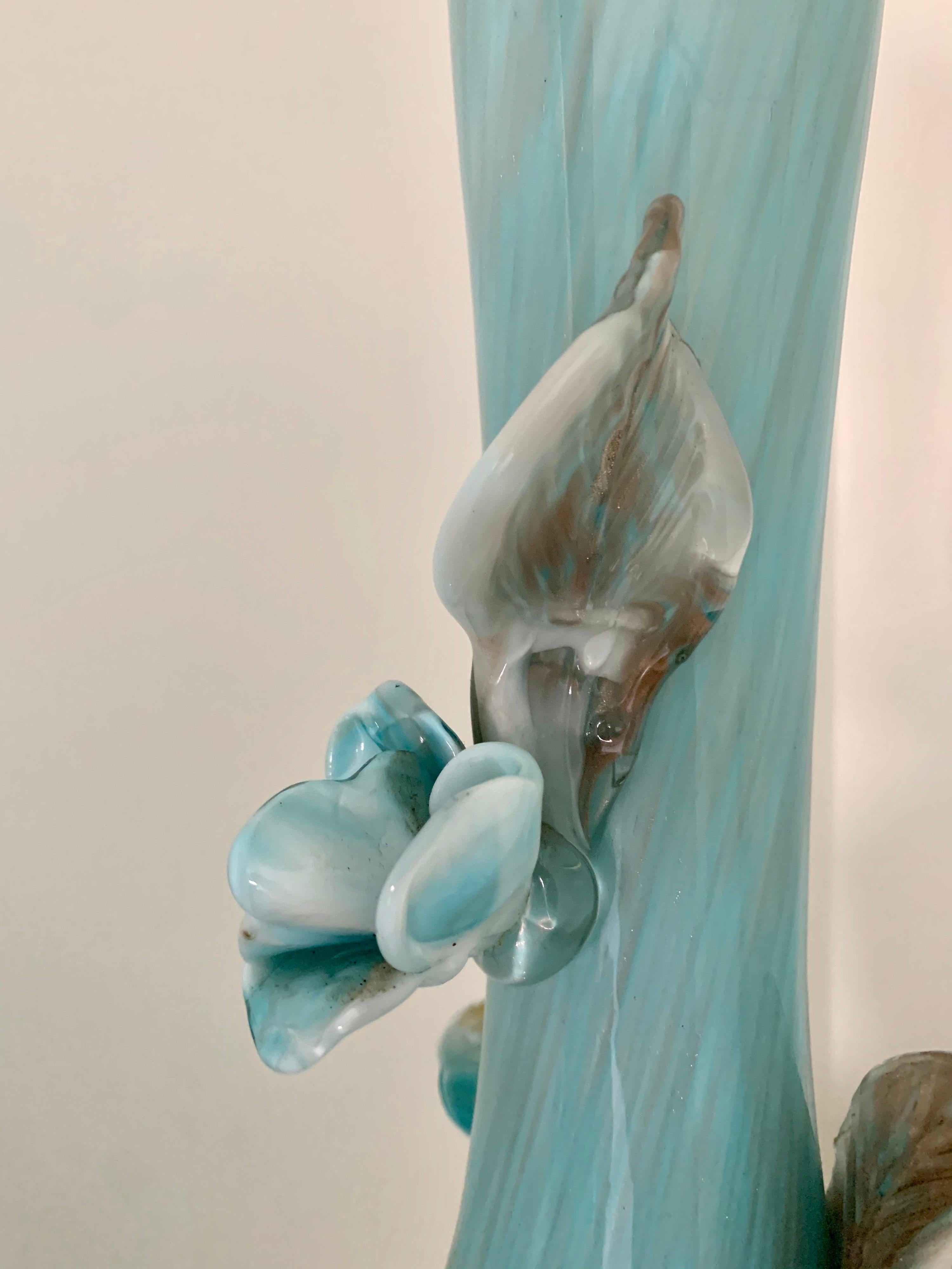 Turquoise and Gold Murano Venetian Glass Lamps Flowers Midcentury Hollywood 1