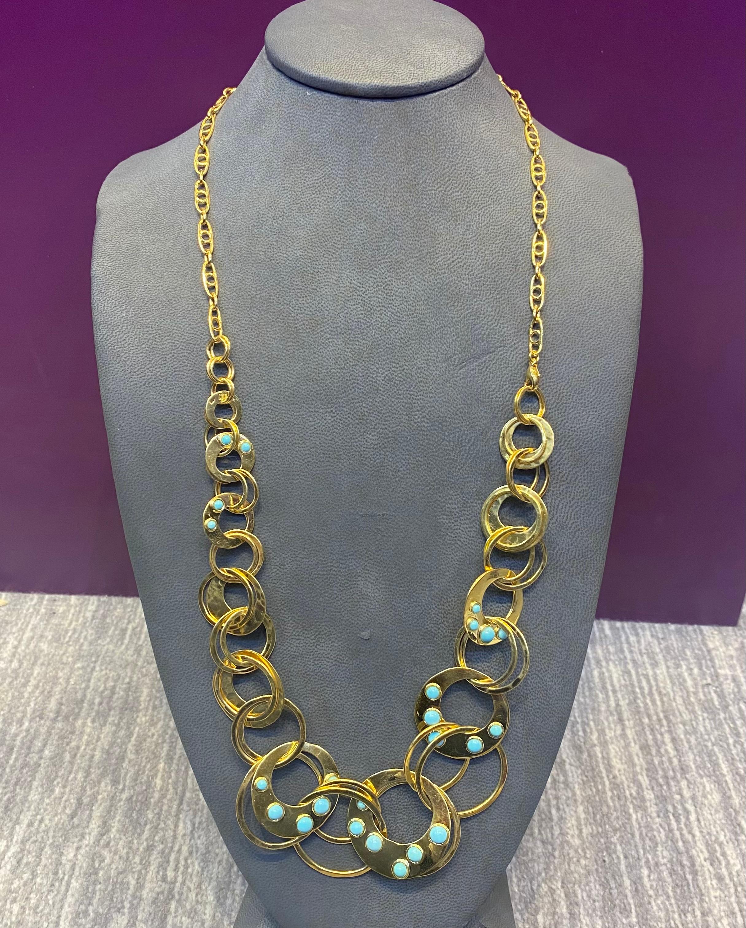 Turquoise & Gold Necklace by Cusi  In Excellent Condition For Sale In New York, NY
