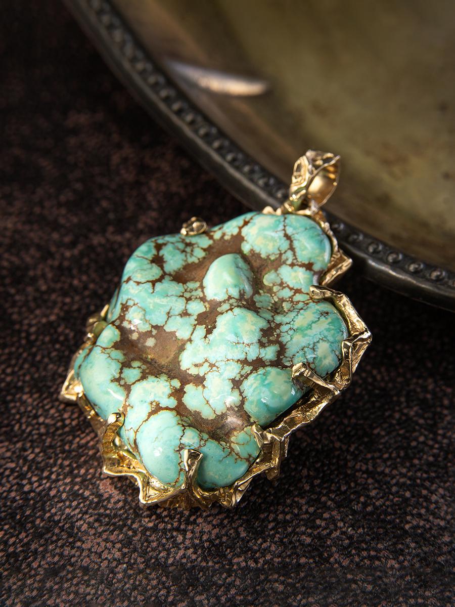 Turquoise gold necklace Large blue lagoon wife birthday gift special person For Sale 2