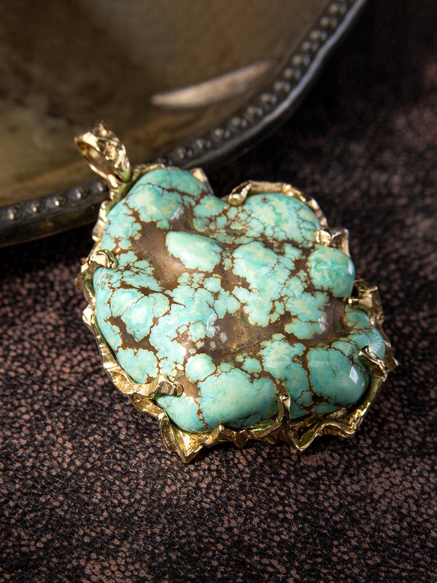 Turquoise gold necklace Large blue lagoon wife birthday gift special person For Sale 4
