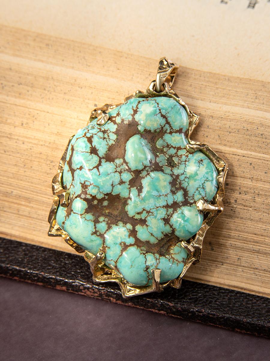 Turquoise gold necklace Large blue lagoon wife birthday gift special person For Sale 5