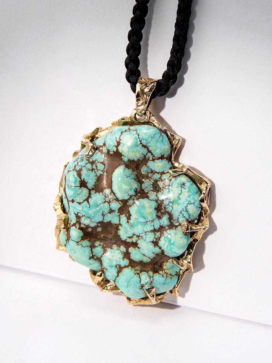 Artisan Turquoise gold necklace Large blue lagoon wife birthday gift special person For Sale