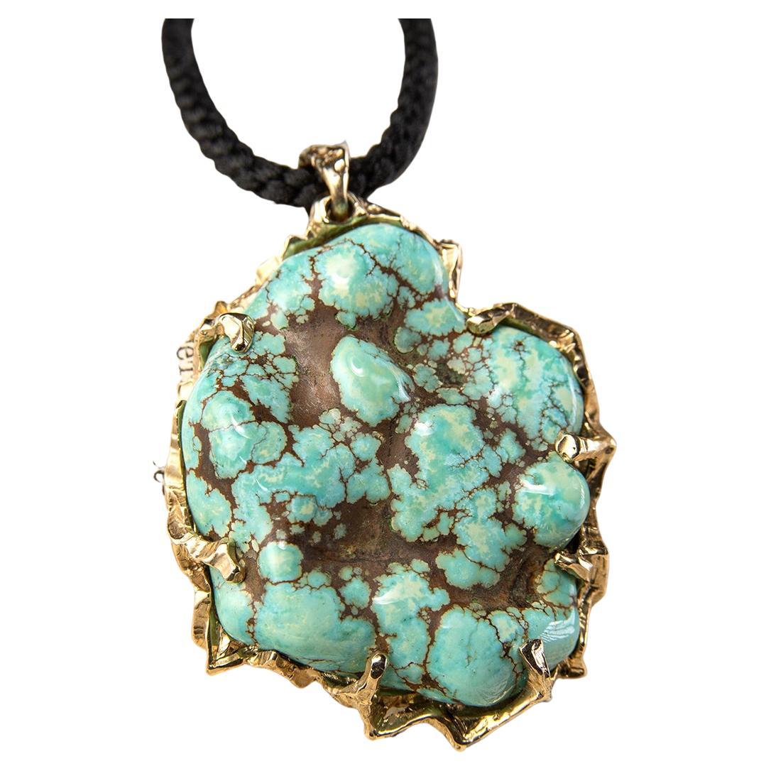Turquoise gold necklace Large blue lagoon wife birthday gift special person For Sale