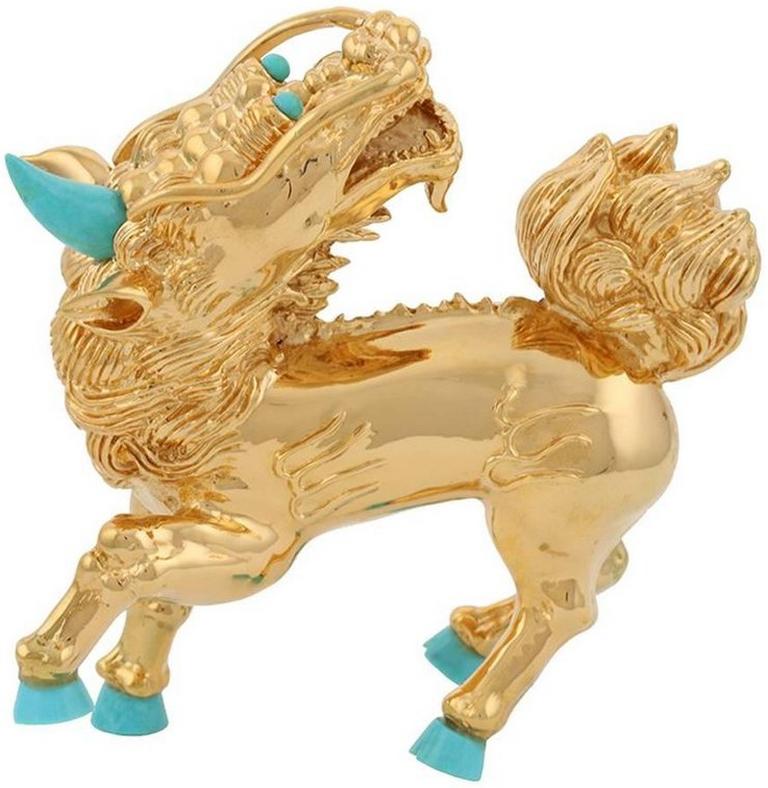 Contemporary Turquoise Gold-Plated Bronze Kirin