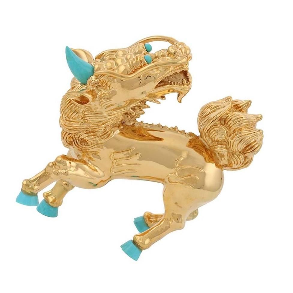 Turquoise Gold-Plated Bronze Kirin In New Condition In New York, NY