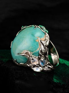 Anello di turchese in oro Pietre lunari Greene & Greene pietre naturali regalo stile lotr