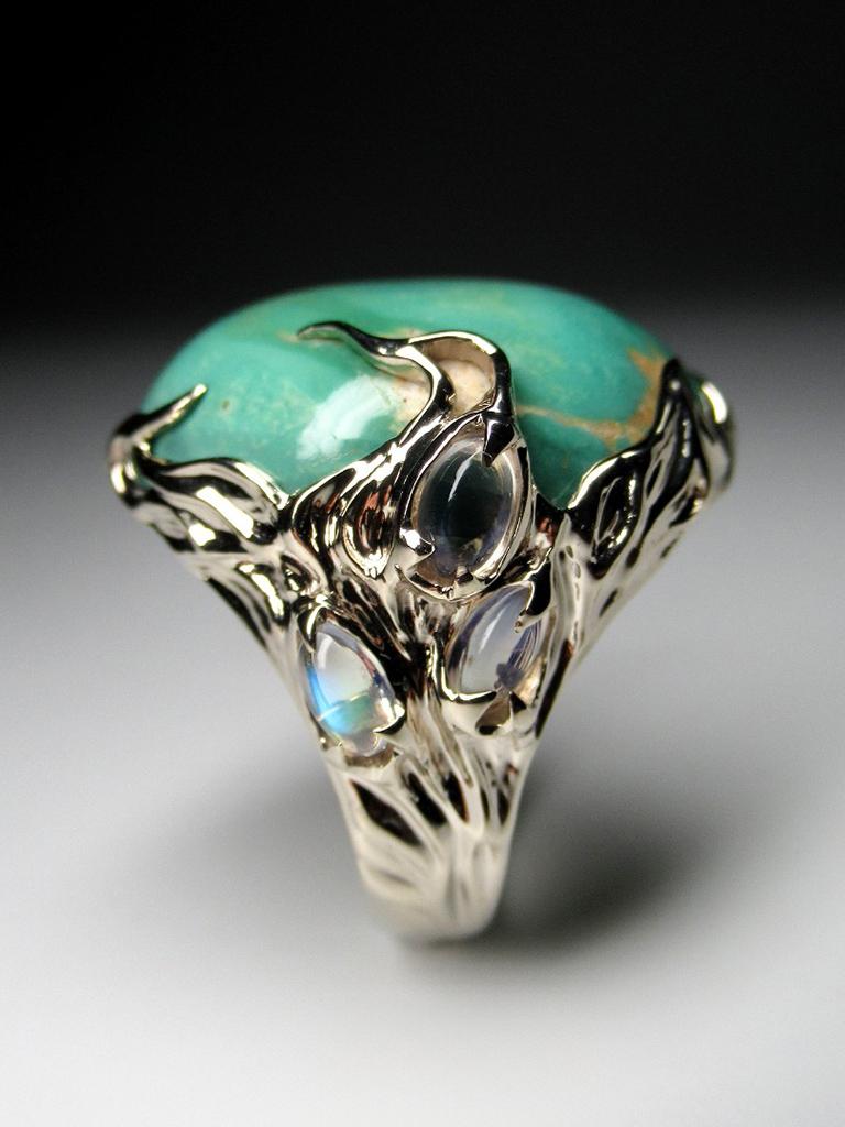 Türkis Gold Ring Mondsteine Grün Natürliche Edelsteine Geschenk lotr Stil (Art nouveau) im Angebot