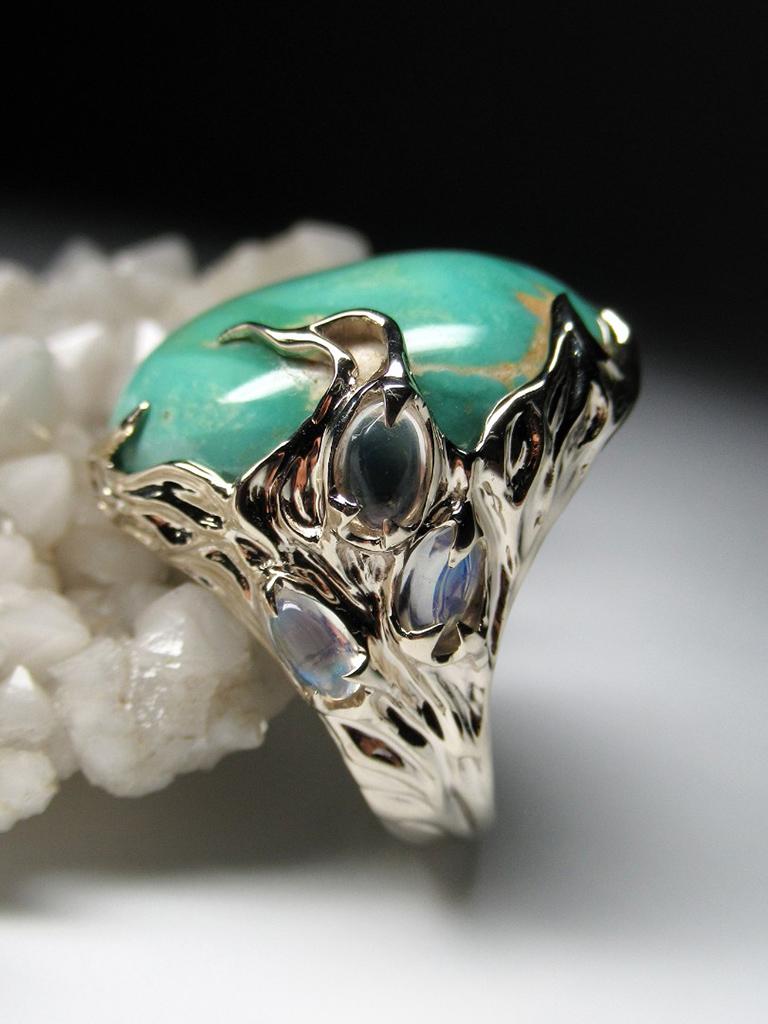 Türkis Gold Ring Mondsteine Grün Natürliche Edelsteine Geschenk lotr Stil im Angebot 3