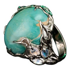 Turquoise Gold Ring Moonstones Green Natural Gemstones gift lotr style
