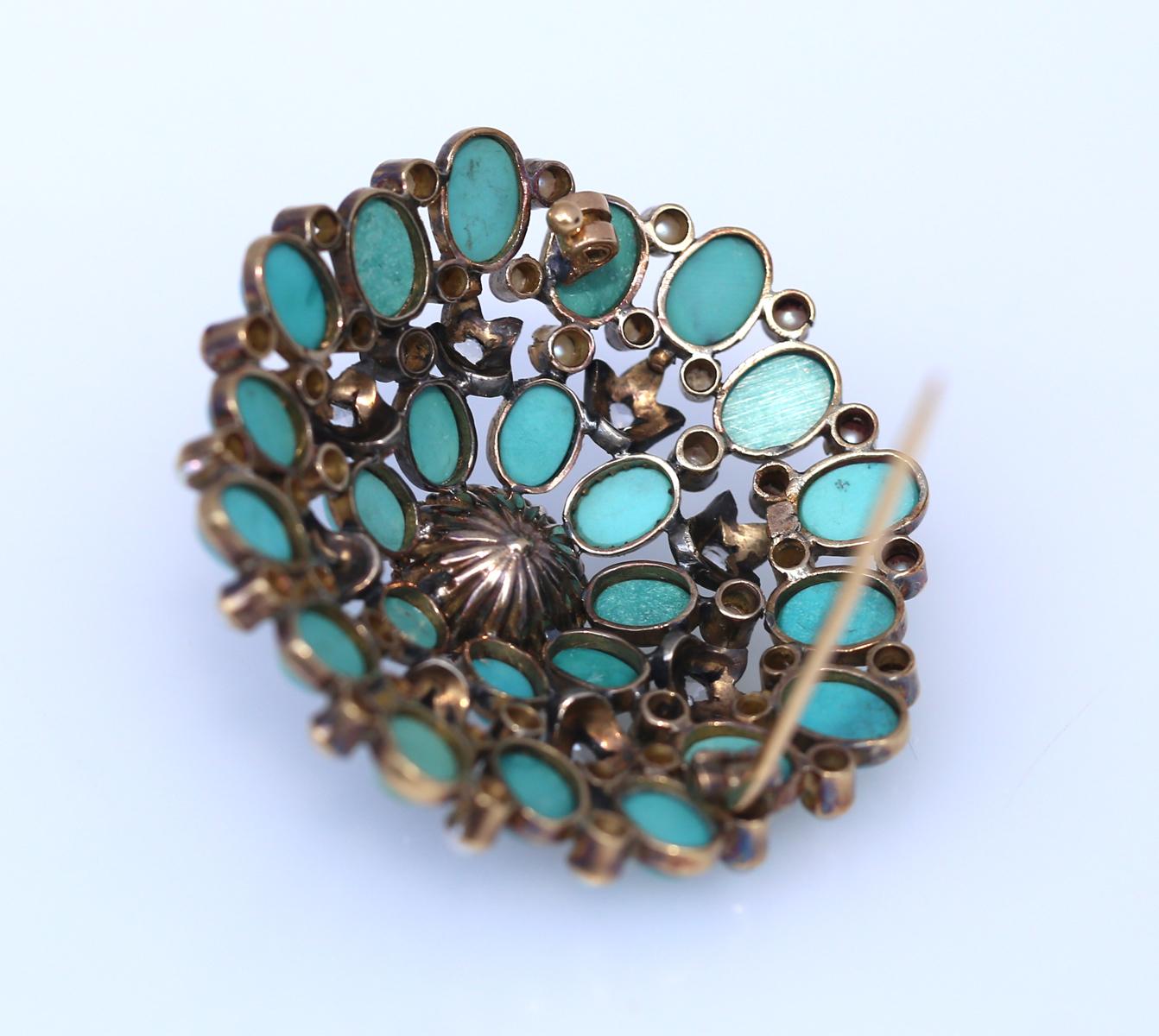 Brooch Turquoise Gold Silver Diamonds Pearl Portugal, 1940 2