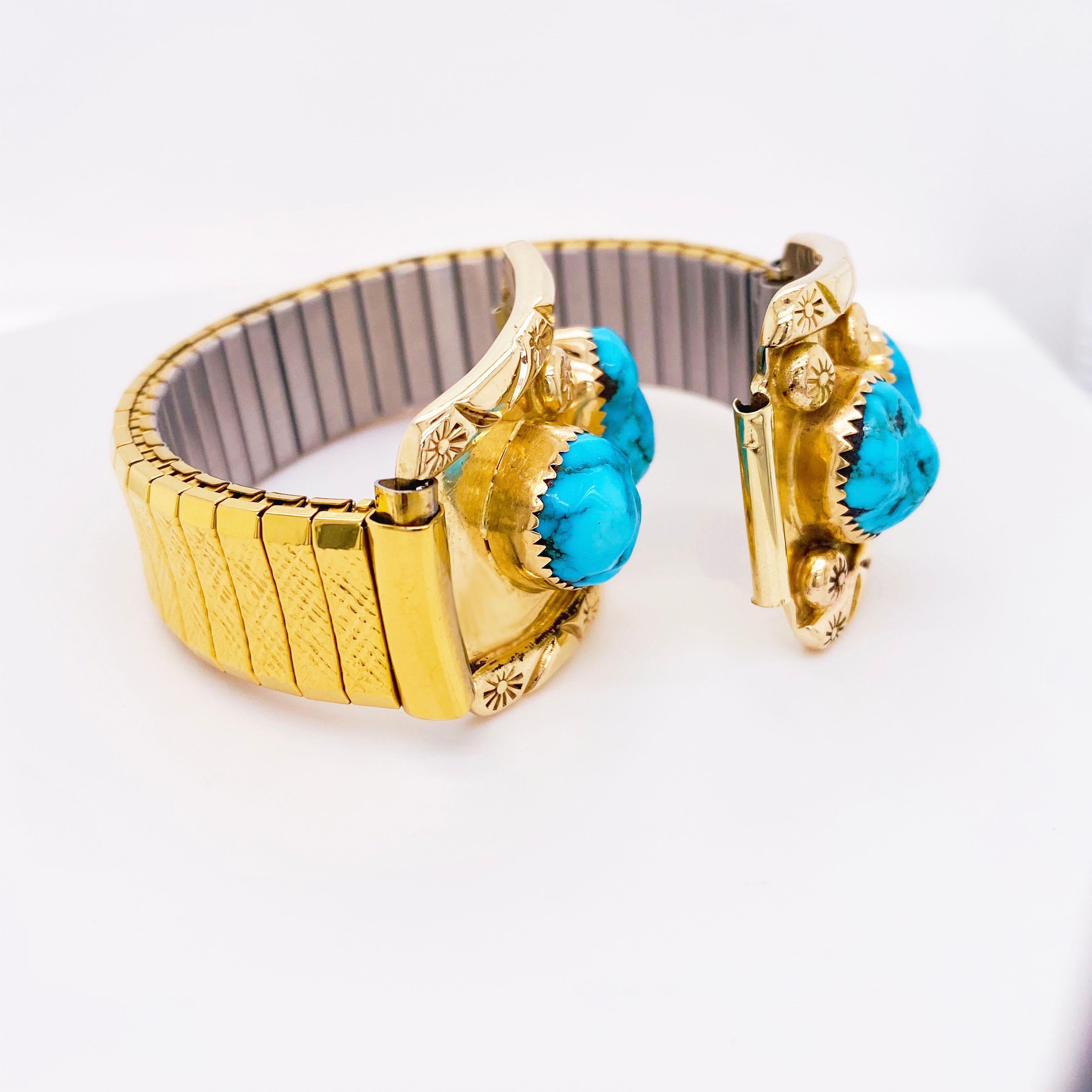 gold and turquoise watch
