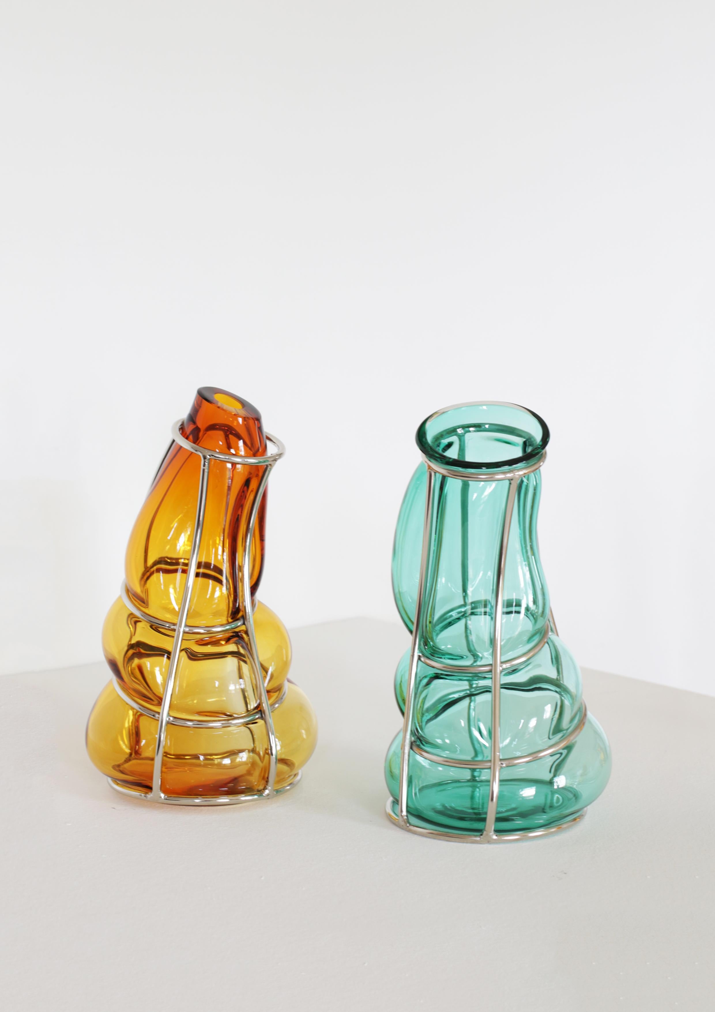 italien Vase sculptural Babà vert turquoise d'Alice Crepaldi en vente