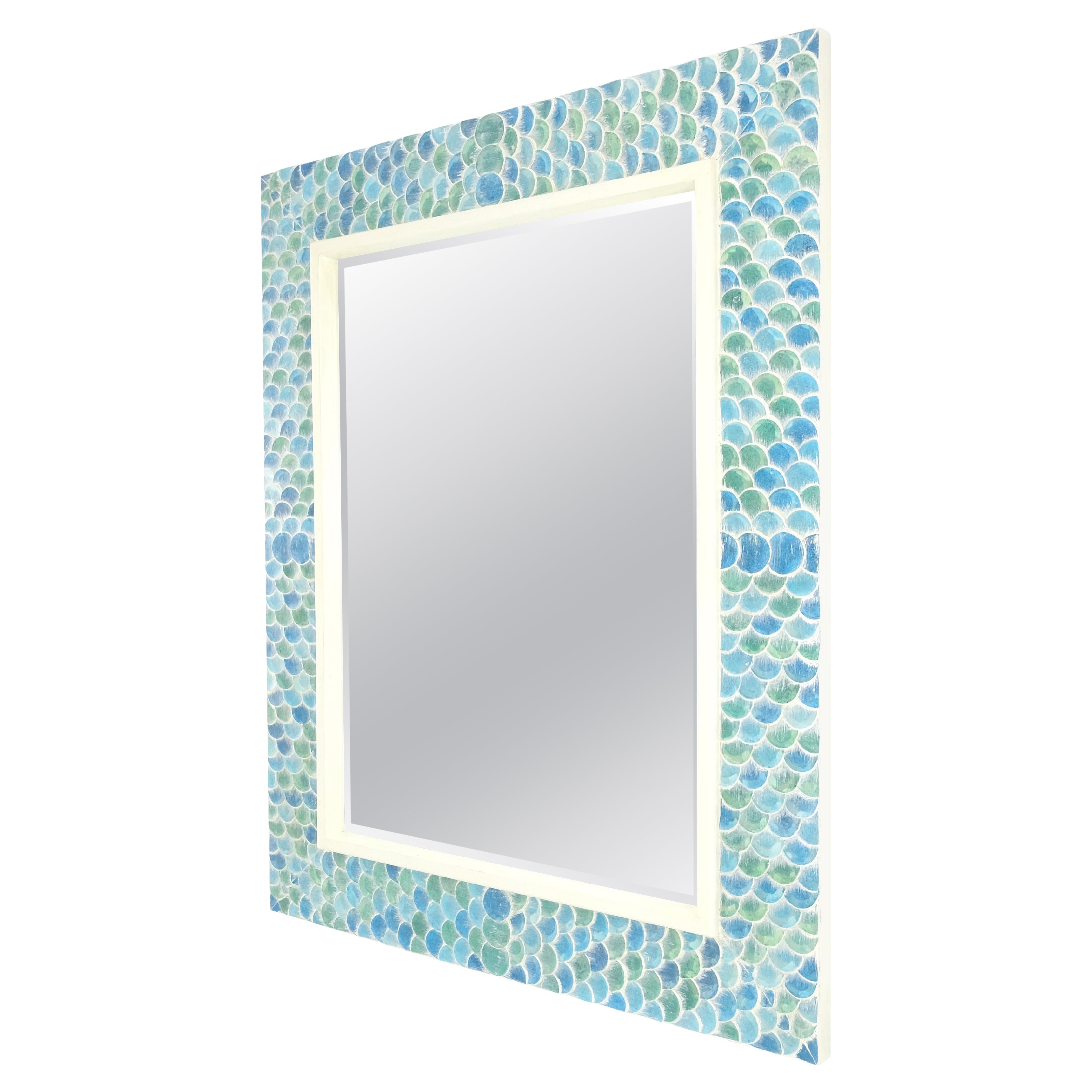 Turquoise Green Colored Shell Tile Frame 38x48 Rectangle Frame Wall Mirror MINT!