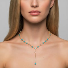 Turquoise Green Diamond 14K (or 18k upon request) Yellow Gold Diamond Necklace