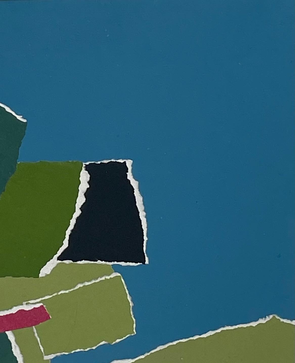 Türkis, Grün, Rot Collage von Isabelle Bouteillet, Frankreich, Contemporary (Französisch) im Angebot