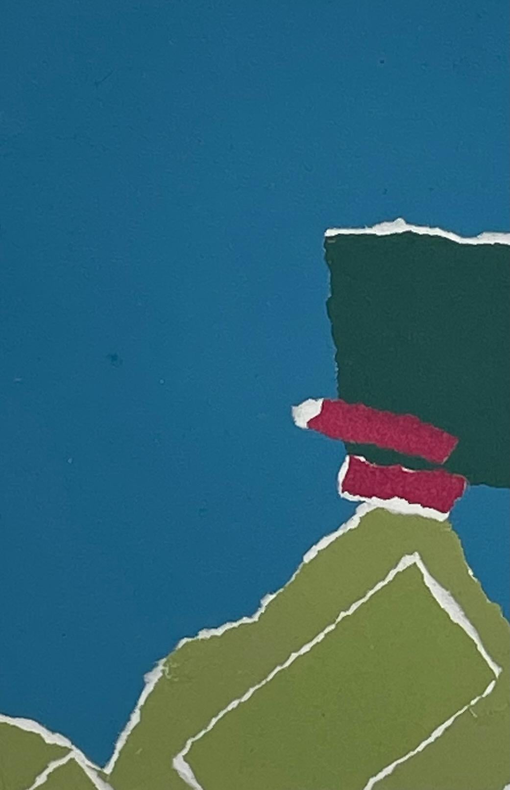 Turquoise, Green, Red Collage By Isabelle Bouteillet, France, Contemporary In New Condition For Sale In New York, NY