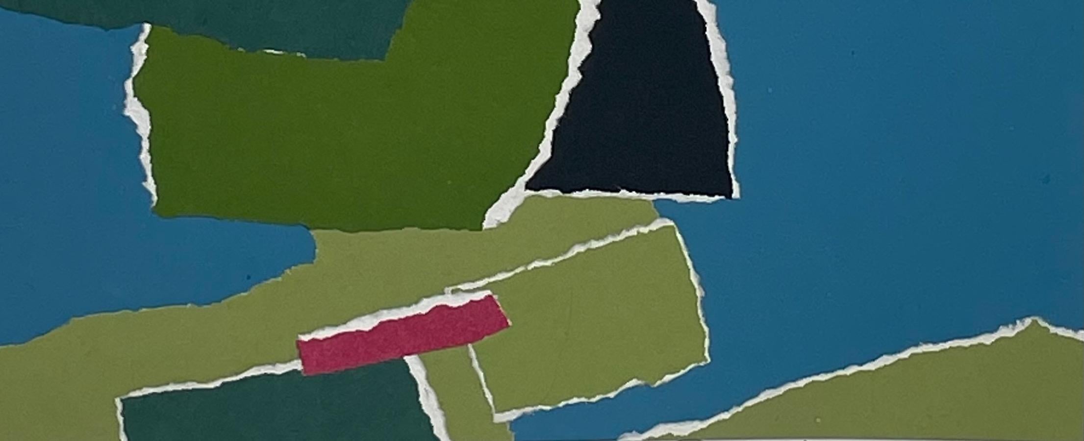 Türkis, Grün, Rot Collage von Isabelle Bouteillet, Frankreich, Contemporary (21. Jahrhundert und zeitgenössisch) im Angebot