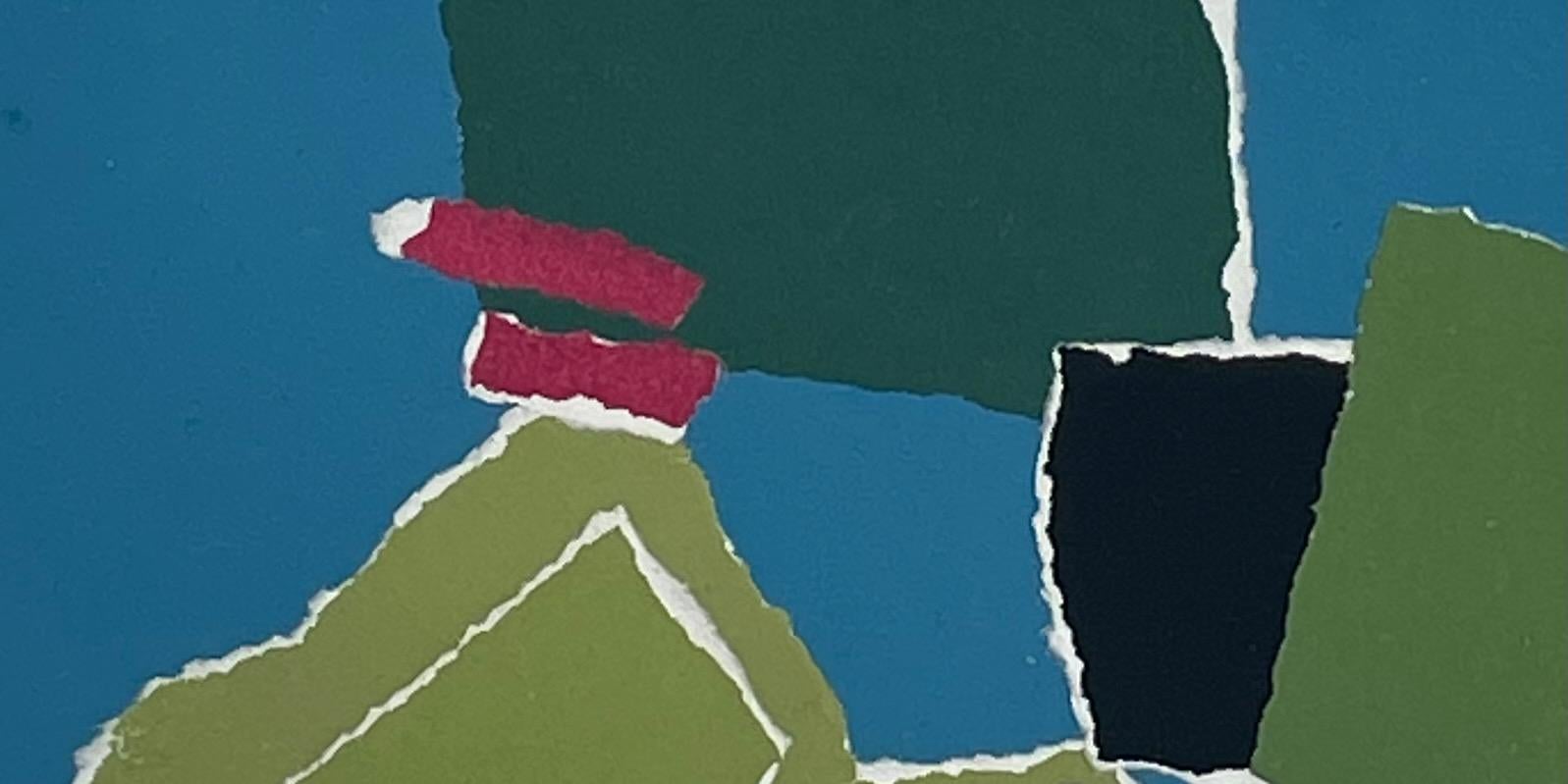 Turquoise, Green, Red Collage By Isabelle Bouteillet, France, Contemporary For Sale 1