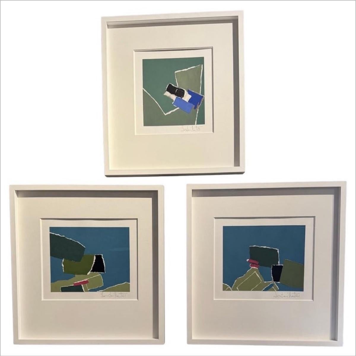 Türkis, Grün, Rot Collage von Isabelle Bouteillet, Frankreich, Contemporary im Angebot 1