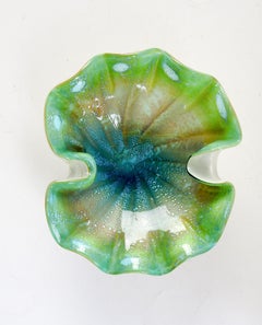 Turquoise & Green Ruffle Murano Glass Bowl