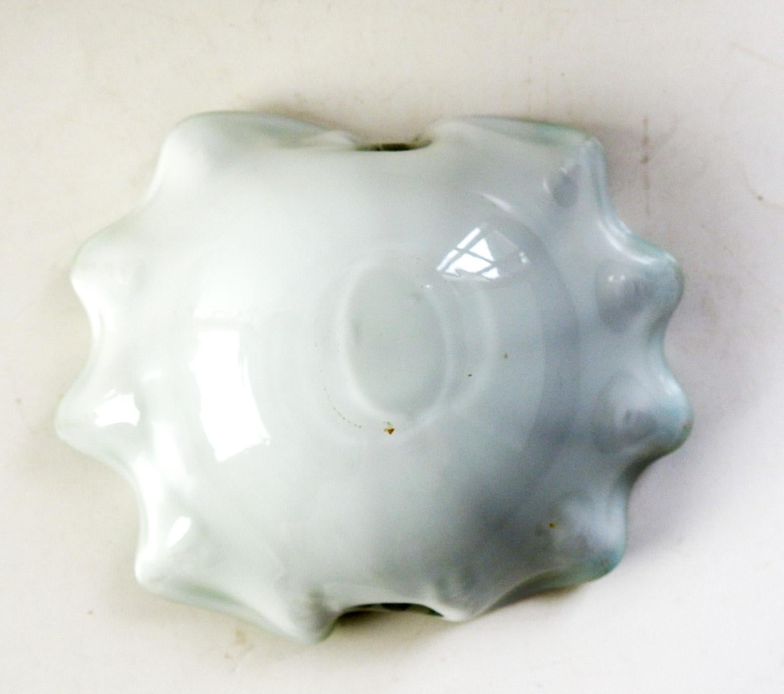 Italian Turquoise & Green Ruffle Murano Glass Bowl For Sale