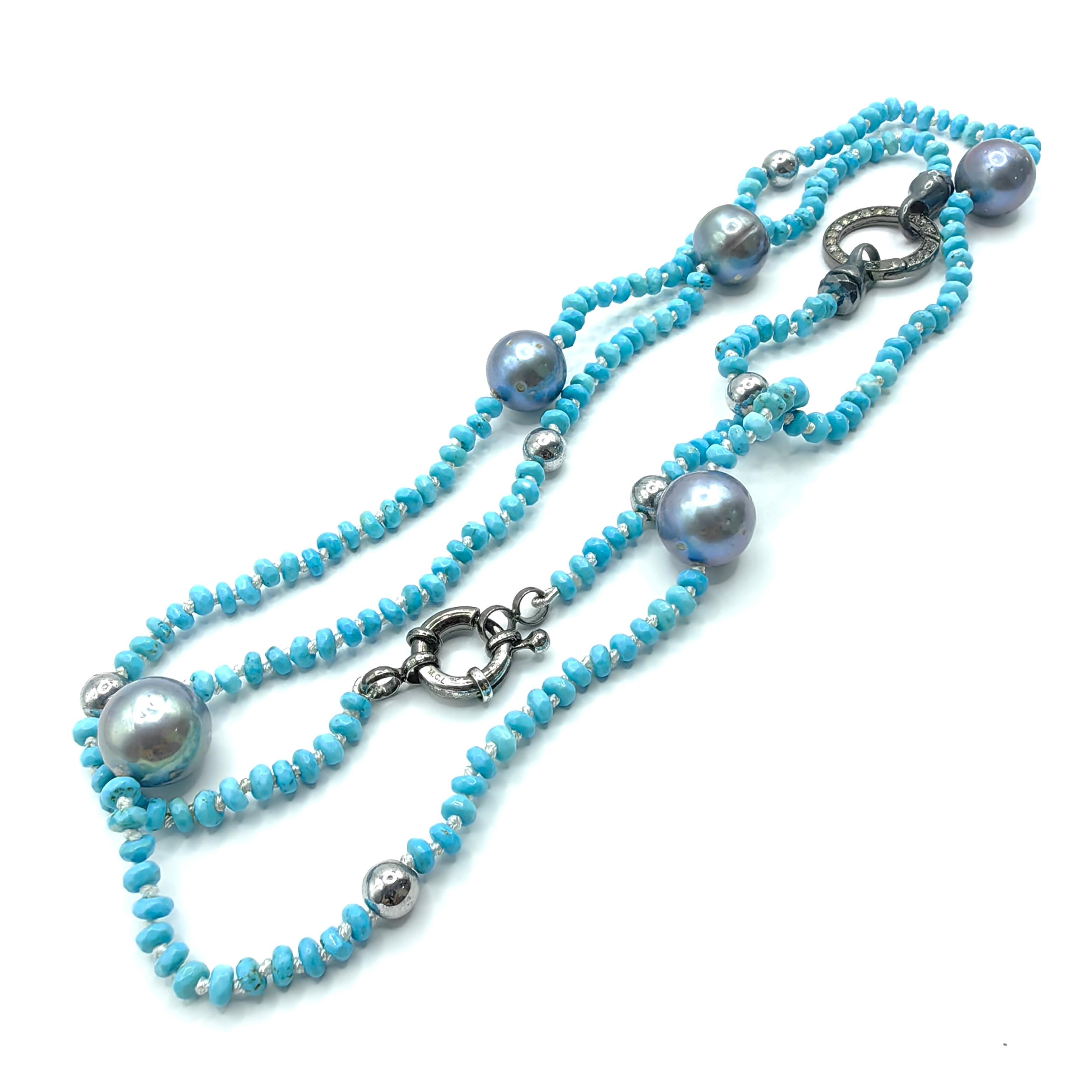 Here's the adjusted description with corrected colors and enhanced accuracy:

Elevate your jewelry collection with the Turquoise, Grey Hematite, Grey Pearl & White Sapphire Beaded Necklace, a vibrant and sophisticated piece that blends natural