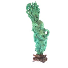 Turquoise Guanyin Bodhisattva Female Buddha Asian Art Carved Statue Sculpture