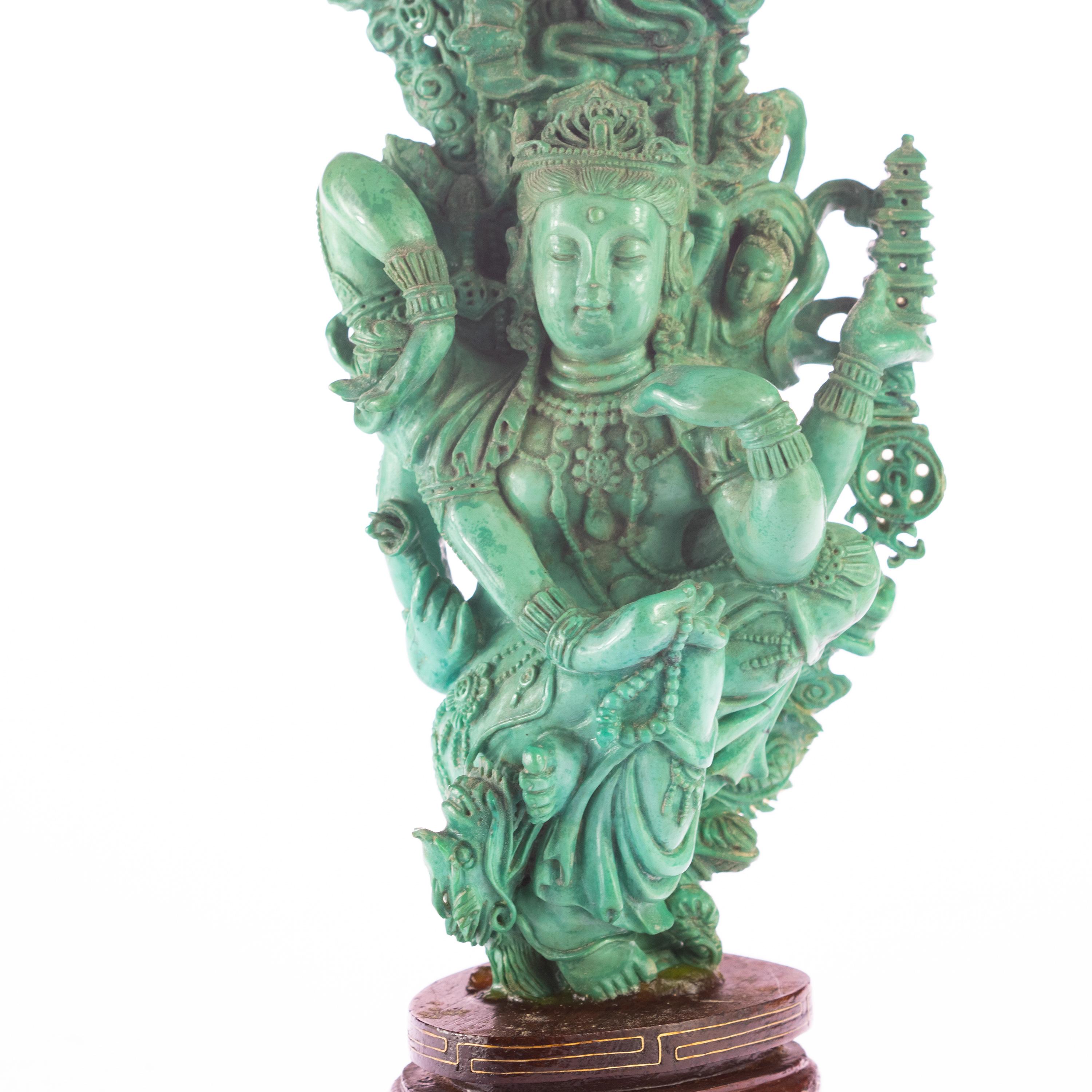 Arts and Crafts Turquoise Guanyin Bodhisattva Female Buddha Asian Art Carved Statue Sculpture For Sale
