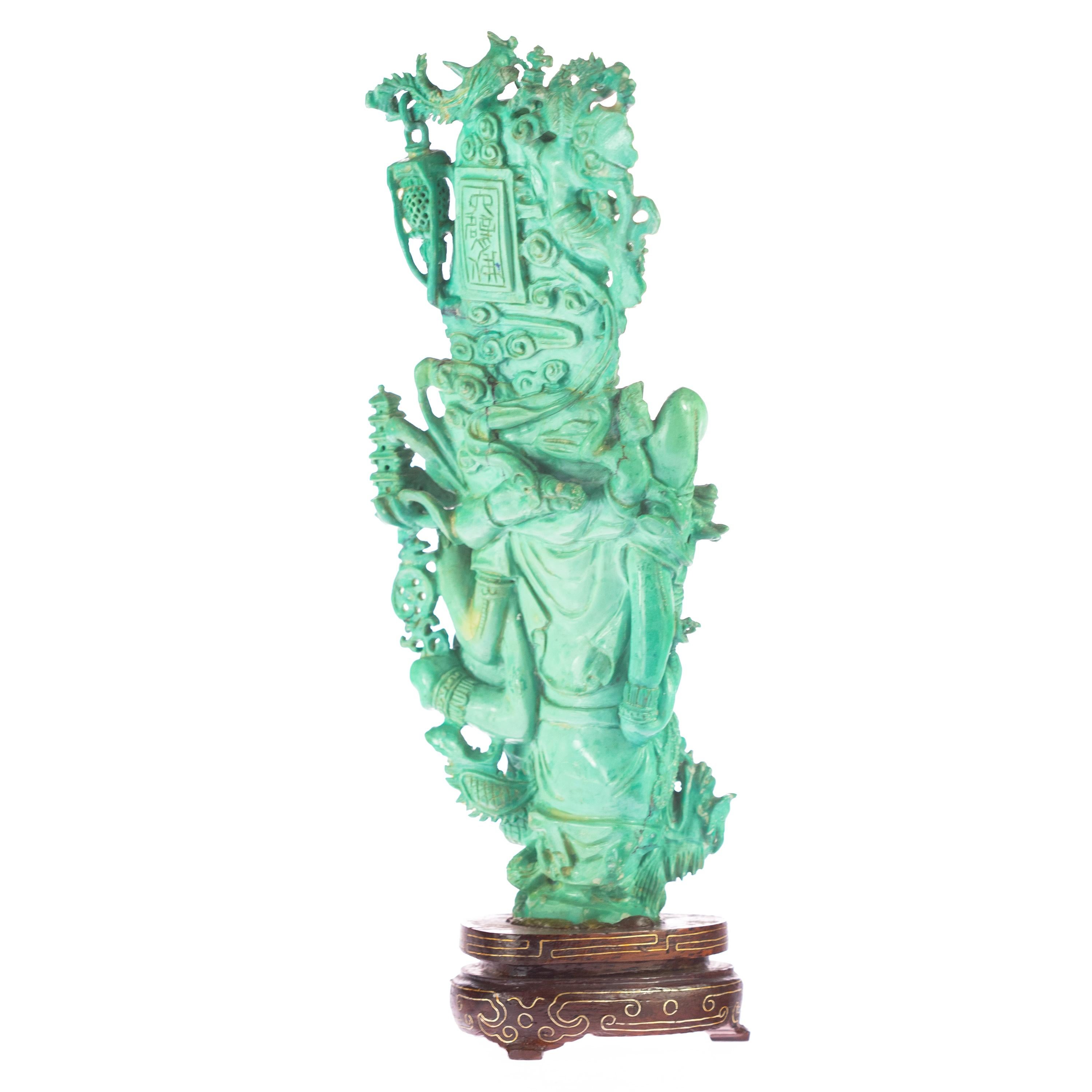 Chinese Turquoise Guanyin Bodhisattva Female Buddha Asian Art Carved Statue Sculpture For Sale