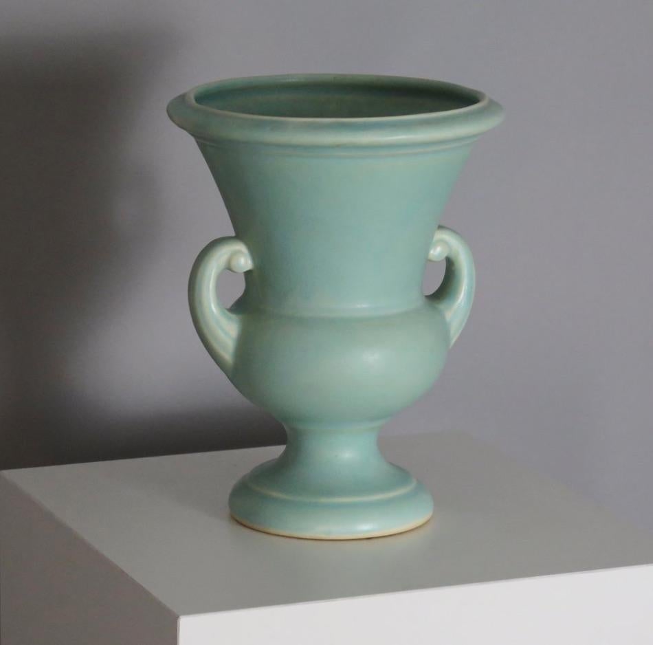 Fired Turquoise 'Haeger' Amphora Vase For Sale