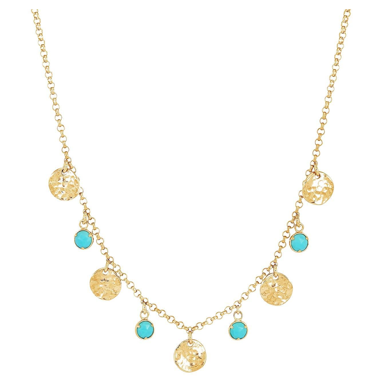 Turquoise & Hammered Disc Collar Necklace In 18ct Gold Vermeil For Sale