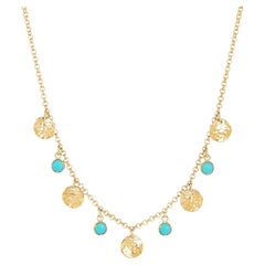 Turquoise & Hammered Disc Collar Necklace In 18ct Gold Vermeil