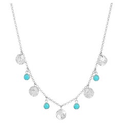 Turquoise & Hammered Disc Collar Necklace In Sterling Silver