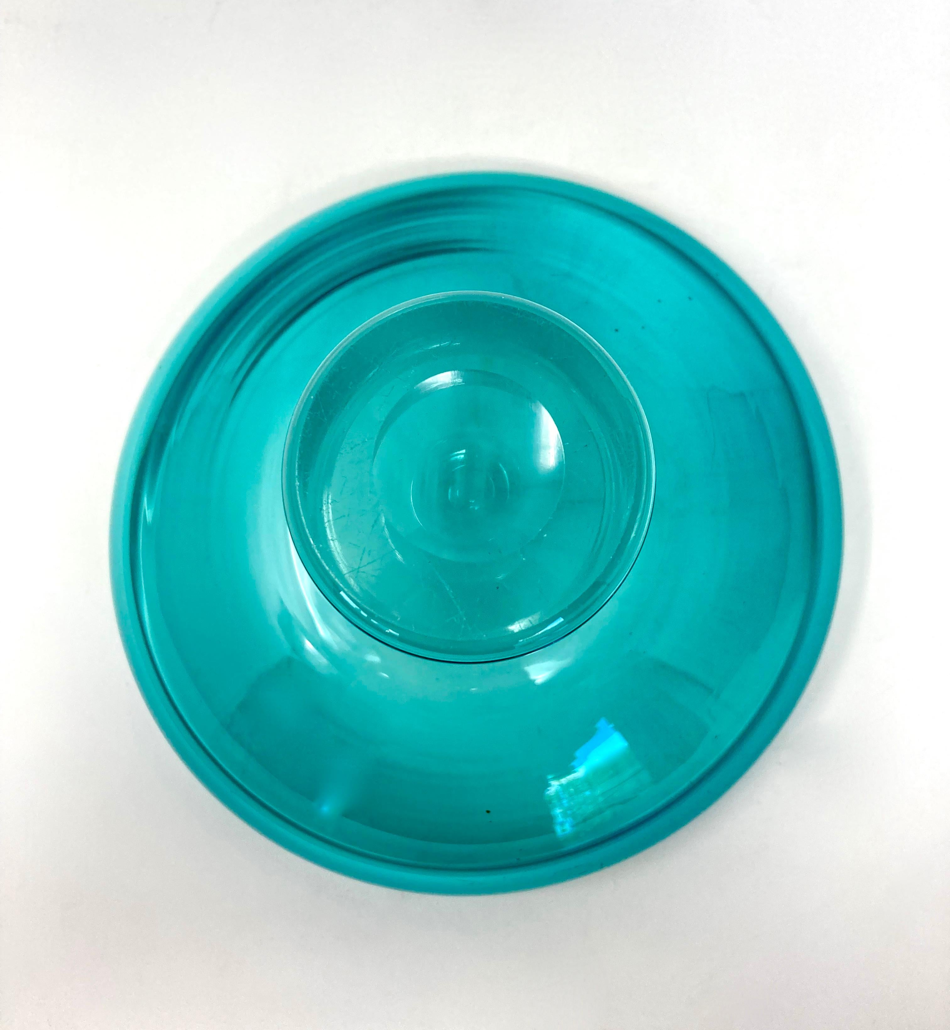 Turquoise Handblown Mid-Century Modern Scandinavian Art Glass Pedestal Bowl  For Sale 2