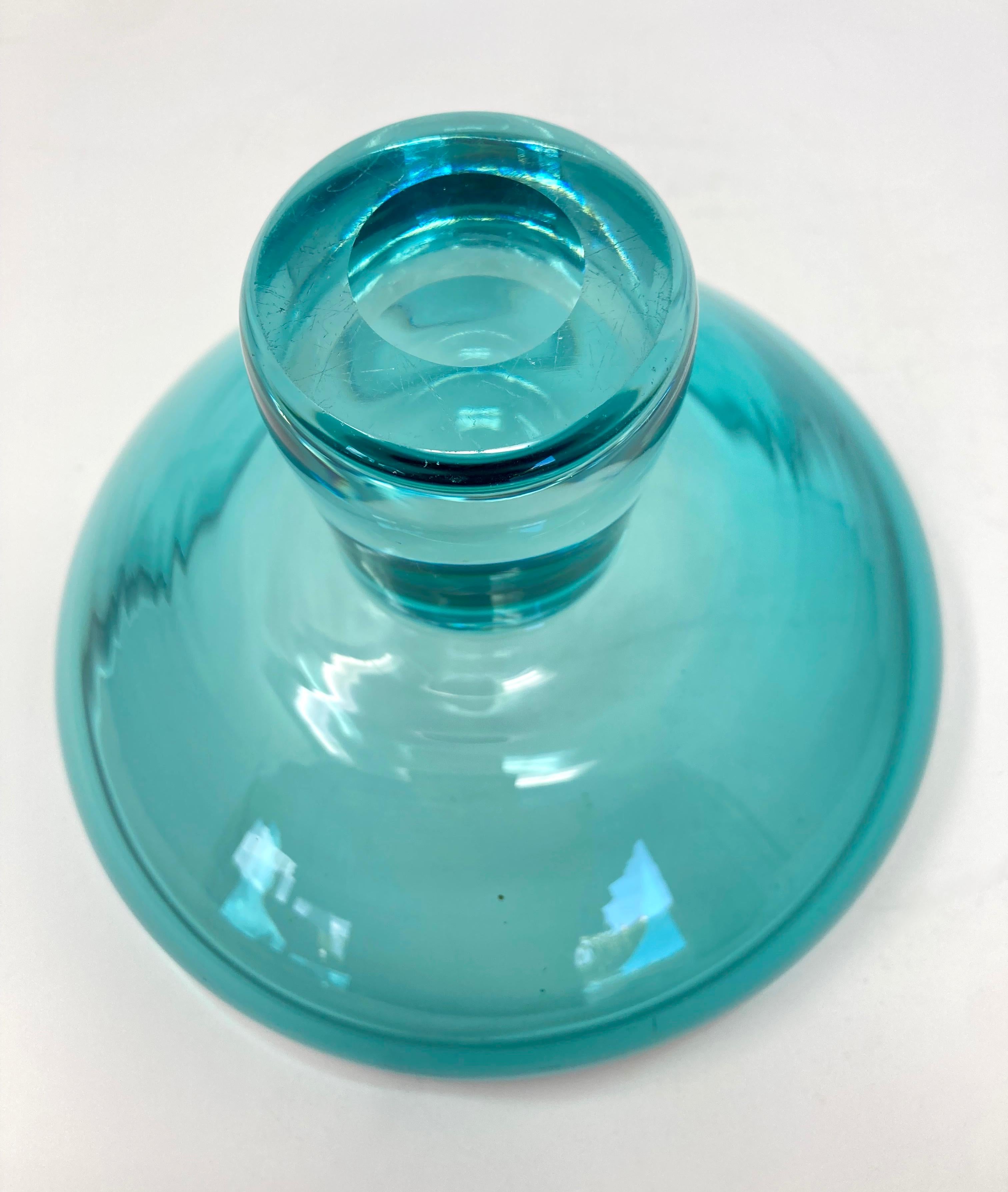Turquoise Handblown Mid-Century Modern Scandinavian Art Glass Pedestal Bowl  For Sale 3