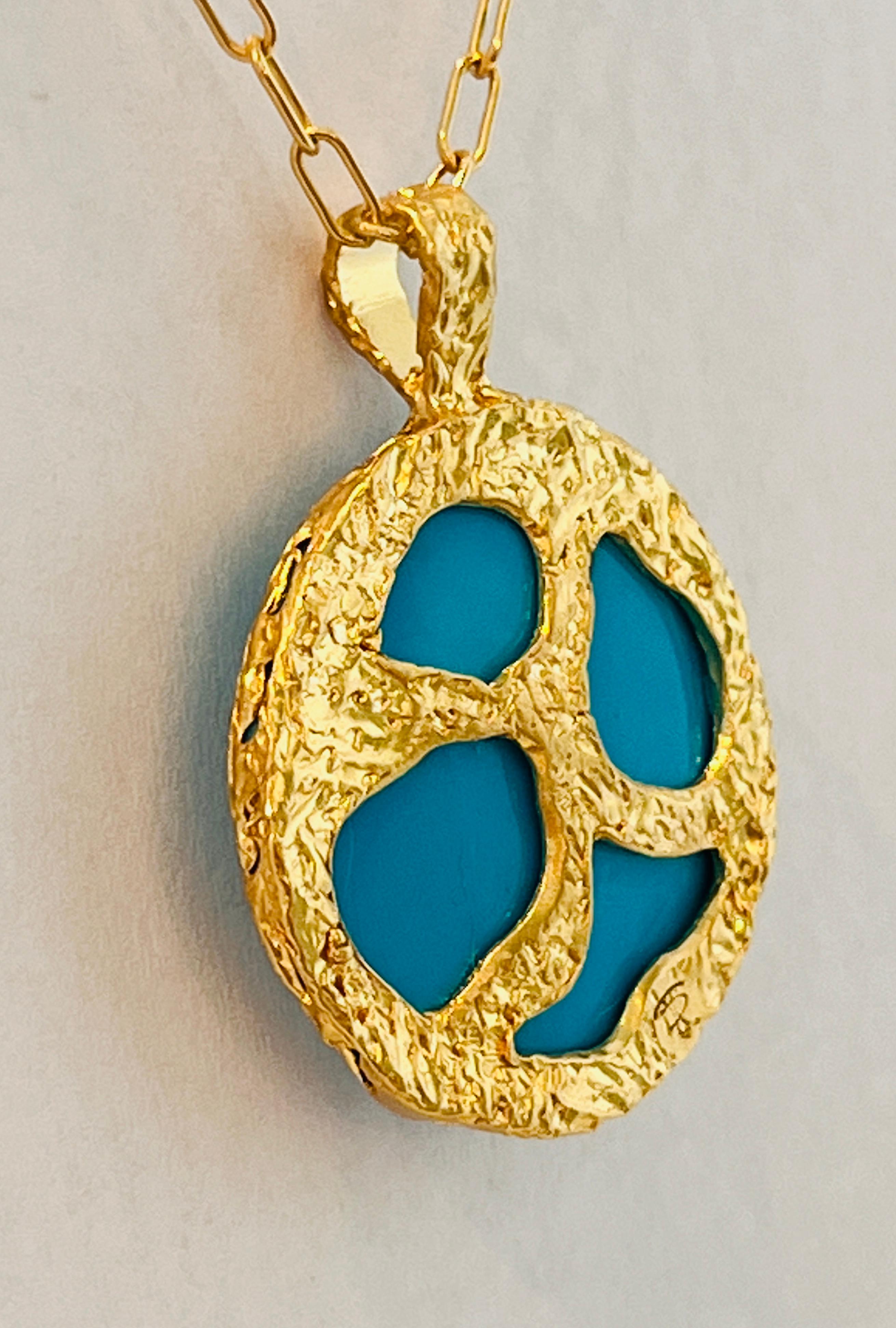 Turquoise Handmade Pendant in 22k Gold, by Tagili 5
